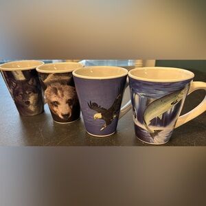 Alaskan Pacific Northwest wildlife mugs Grizzly bear, eagle, wolf, salmon 12 oz
